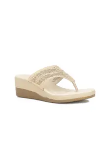 Bata Women Off White Embellished PU Wedge Sandals