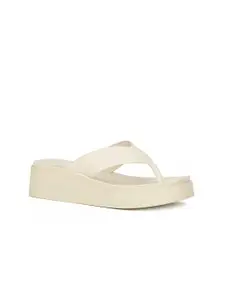 Bata Off White PU Flatform Sandals