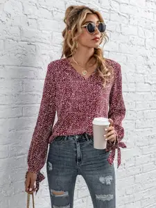 Kotty Women Maroon & White Print Crepe Top