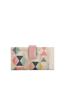 THE CLOWNFISH Women Pink & Yellow Geometric Printed Two Fold Wallet