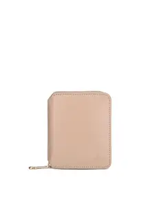 THE CLOWNFISH Women Peach-Coloured Leather Zip Around Wallet