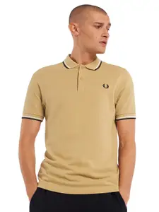 Fred Perry Men Brown  Solid Two Tonal Twin-Tipped Logo Polo Collar T-shirt