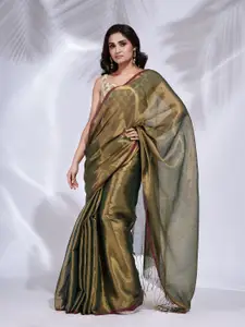 Charukriti Gold-Toned Tissue Saree