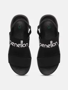 United Colors of Benetton Men Black & White Webbing Strap Comfort Sandals