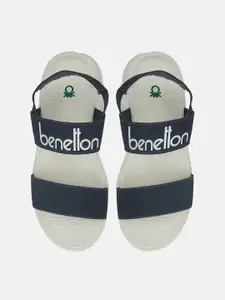 United Colors of Benetton Men Grey & Blue Webbing Strap Comfort Sandals