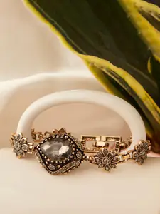 SOHI Women Black Gold-Plated Designer Stone Studded Wraparound Bracelet