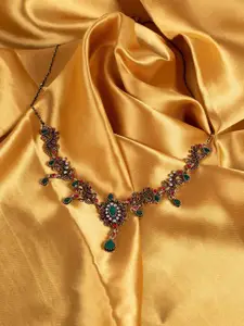 SOHI Womens Gold-Toned & Green Gold-Plated Necklace