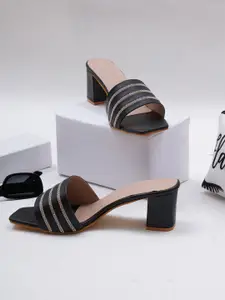 Misto Women Black Striped Block Sandals
