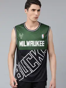 NBA Men Black & Green Milwaukee Bucks Typography Printed T-shirt