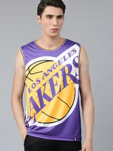 NBA Men Purple & Yellow Typography Los Angeles Lakers Printed T-shirt