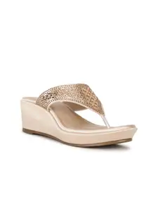 Marie Claire Gold-Toned Wedge Sandals