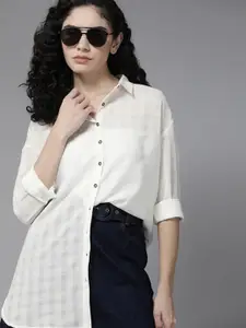 The Roadster Lifestyle Co. x Discovery Women White Self Design Longline Casual Shirt