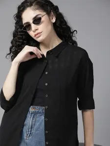 The Roadster Lifestyle Co. x Discovery Women Black Self Design Longline Casual Shirt
