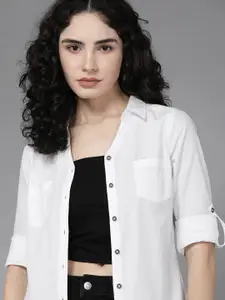 Roadster X Discovery Adventures Women White Solid Pure Cotton Casual Shirt