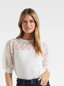 Forever New White Self-Design Floral Top