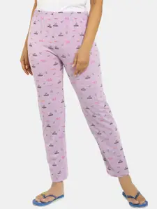 V-Mart Women Lavender Poly Cotton Single Jersey Printed Lounge Pant