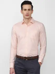 Van Heusen Men Peach Slim Fit Micro Checks Formal Shirt