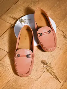 Rocia Women Pink Perforations Leather Loafers