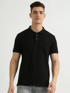 United Colors of Benetton Men Black Polo Collar T-shirt