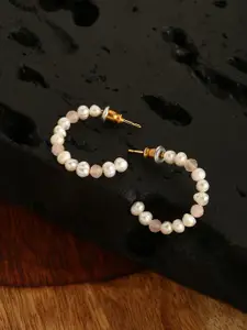 Accessorize London 14K Gold Plated Pearl And Rose Quartz Hoop Earrings