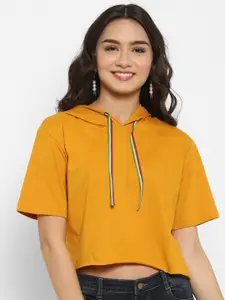 Popster Women Mustard Yellow Drop-Shoulder Sleeves Boxy T-shirt
