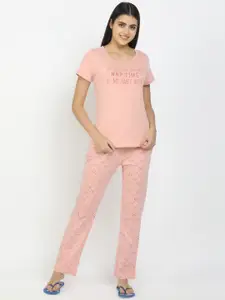 V-Mart Women Pink Printed Night Suit
