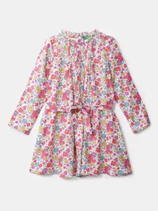 United Colors of Benetton White & Multicoloured Floral A-Line Dress