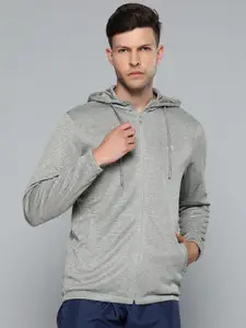 Alcis Men Grey Solid Hooded Sweatshirt