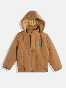 Fort Collins Boys Tan Brown Solid Detachable Hood Bomber Jacket