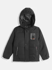 Fort Collins Boys Black Solid Detachable Hood Bomber Jacket