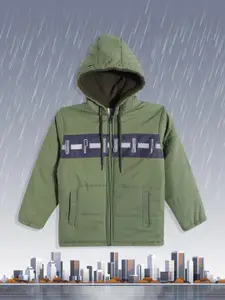 Fort Collins Boys Green Navy Blue Striped Hooded Padded Jacket