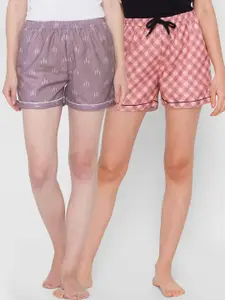 FashionRack Women Purple & Pink 2 Printed Lounge Shorts