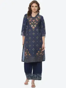 Rangriti Women Navy Blue Ethnic Motifs Printed Kurta