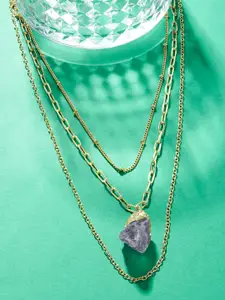 Accessorize Women Gold-Toned & Purple Celestial Raw Stone Layered Necklace