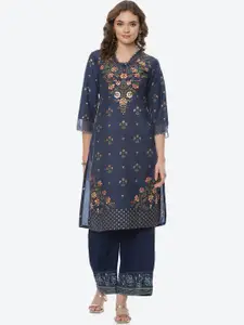Rangriti Women Blue & Red Ethnic Motifs Printed Kurta