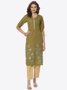 Rangriti Women Green Ethnic Motifs Printed Kurta