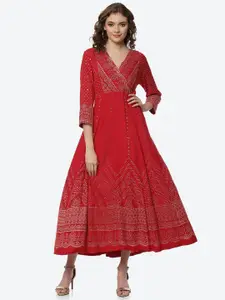 Rangriti Women  Red Ethnic Motifs Maxi Dress