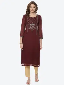 Rangriti Women Brown Tribal Embroidered Mirror Work Kurta