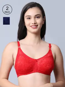 GRACIT Women Red and Navy Blue Bra Pack of 2