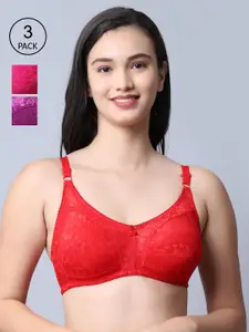 GRACIT Women Red, Pink and Purple Bra Pack of 3