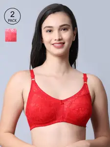 GRACIT Red Gajri Self Design Nylon With Net Non padded Bra