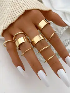 Shining Diva Fashion Women Set Of 8 Gold-Plated Boho Midi Finger Rings