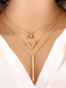 Shining Diva Fashion Gold-Toned & White Gold-Plated Layered Necklace