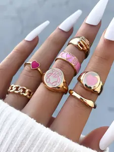 Shining Diva Fashion Set Of 7 Gold-Plated Boho Finger Rings