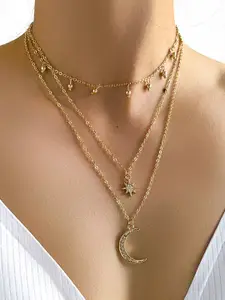 Shining Diva Fashion Gold-Toned Gold-Plated Layered Necklace