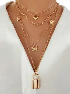 Shining Diva Fashion Gold-Toned Gold-Plated Layered Necklace