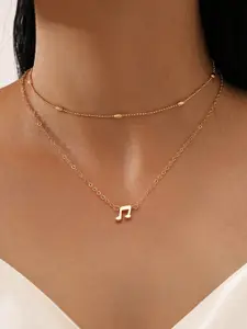 Shining Diva Fashion Shining Diva Women Fashion Set of 2 Gold-Toned Gold-Plated Layered Necklace