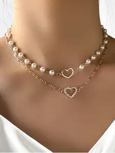 Shining Diva Fashion Gold-Toned & White Gold-Plated Layered Necklace