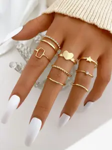 Shining Diva Fashion Set of 8 Gold Plated CZ Stone Rings