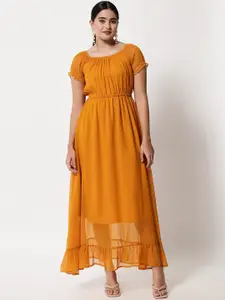 Yaadleen Mustard Yellow Crepe Maxi Dress